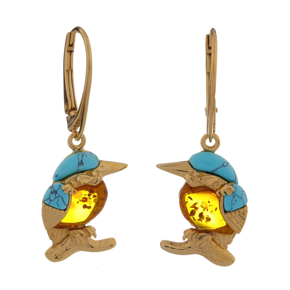 Elegancka biżuteria z bursztynem kolczyki zimorodki o długości 3,5 cm na zapięciu typu bigiel